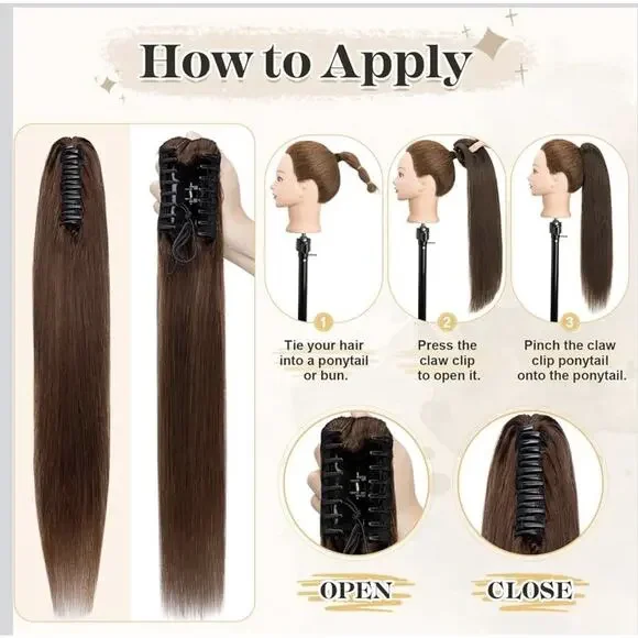 Human Hair Ponytail Extension with Claw Clip, 18”, 113g  display picture 2
